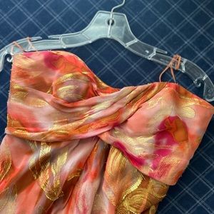 Nicole Miller floorlength coral and gold gown, size 2-4, barely worn